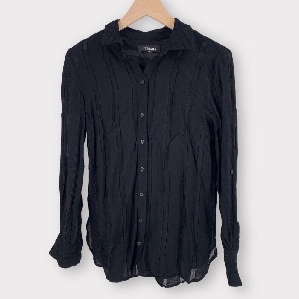 Intermix Angelina Striped Chiffon Top Blouse Black Semi Sheer M - Picture 12 of 12